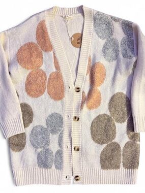 BiBi Cream Knit Cardigan with Subtle Tan Accent